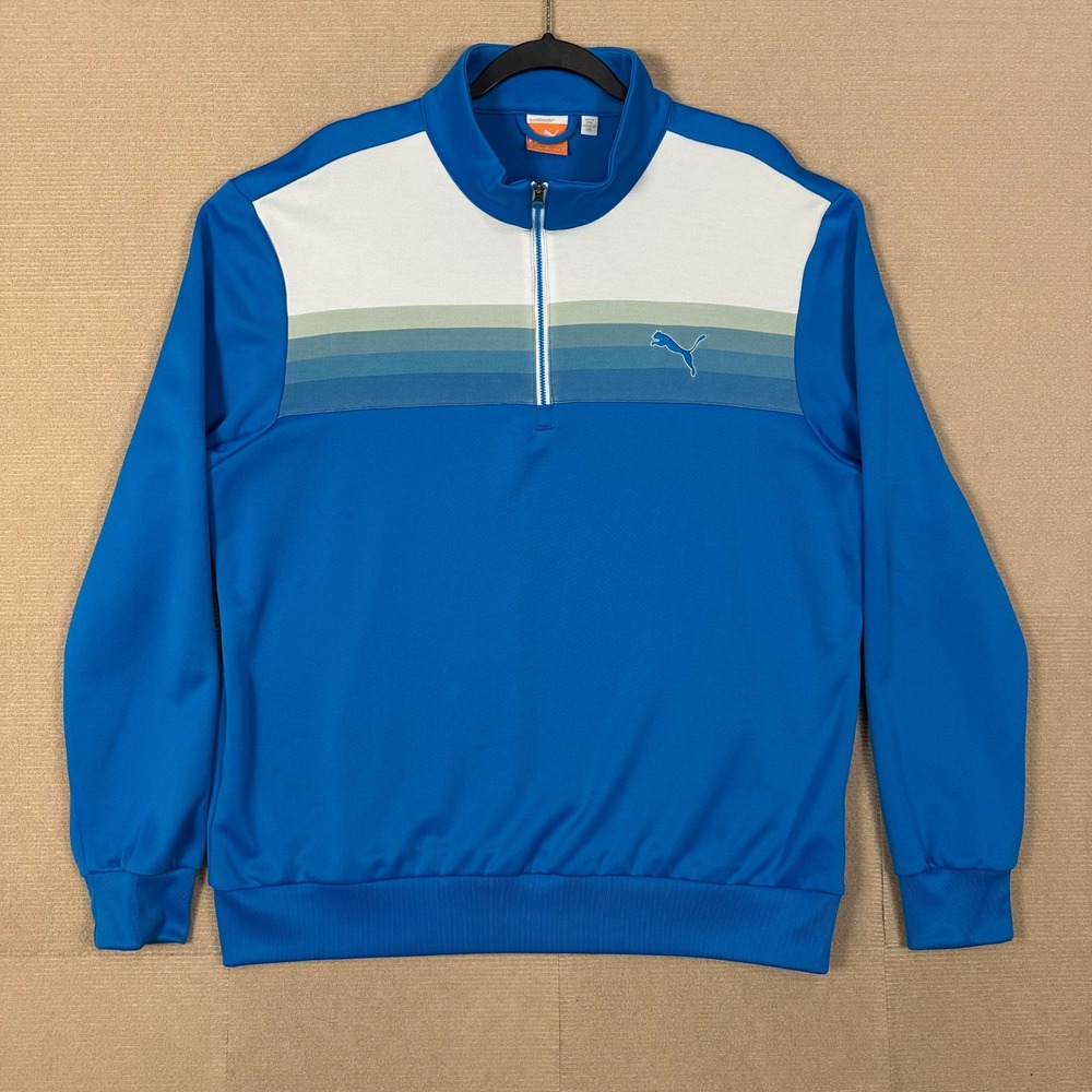 Puma 1/4 Zip Golf Pullover Mens XL Blue Gradient Stripe Bright Retro Sporty